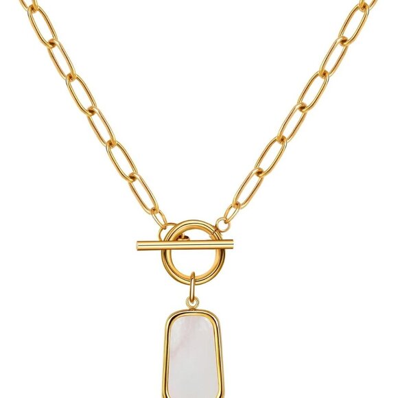 Natural White Sea Shell OT Buckle Long Plate Pendant Necklace For Women Trendy E - Picture 1 of 9